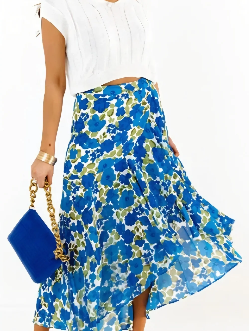 Blue Floral High-Low Skirt - Flattering Women's Summer Skirt